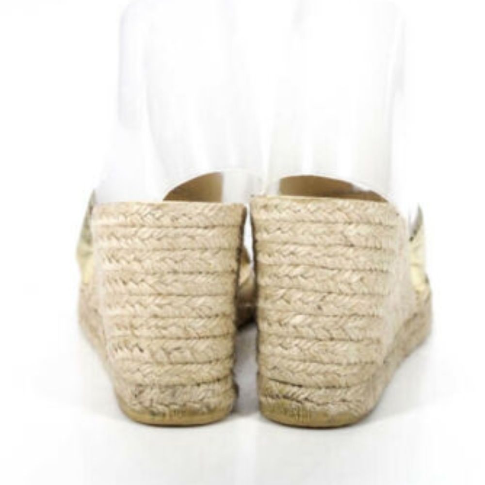 MICHAEL KORS GOLD METALLIC OPEN TOE HIGH WEDGES 8 - Picture 3 of 5